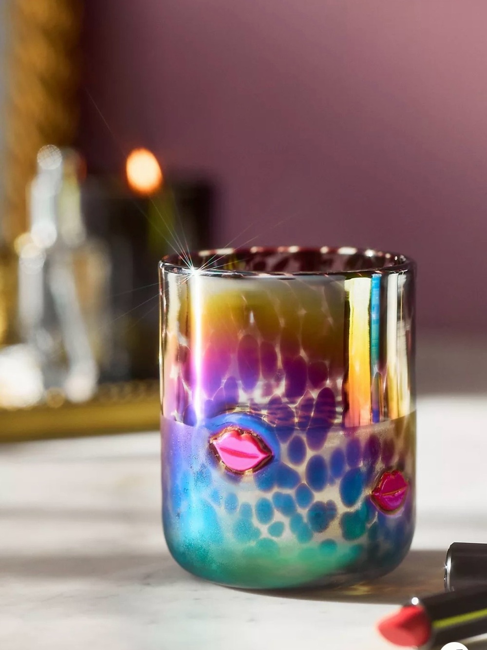 Anthropologie Icon Juice Glass with Pink Lip Accents/ Set of 6